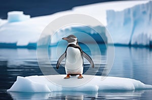 an adult lone penguin on a drifting ice floe, the kingdom of ice and snow, the far north, an iceberg in the