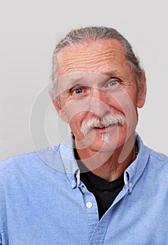 Adult male looking worried, on white background.