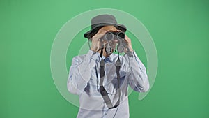 Adult Man Explorer With Binoculars