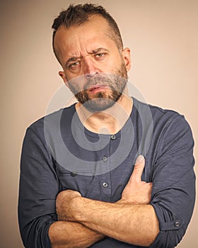 Adult man frown on