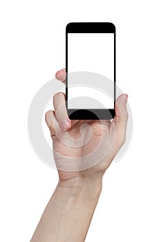 Adult man hand holding generic smartphone