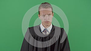 Adult man judge looking suspiciously to court