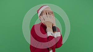 Adult Man Santa Claus Rubbing His Face Frustated