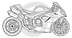 Adult motorcycle vector illustration coloring page. Line. Black contour sketch illustration Isolated on white background