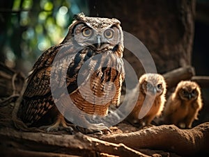 Adult Owl with babies (generative AI