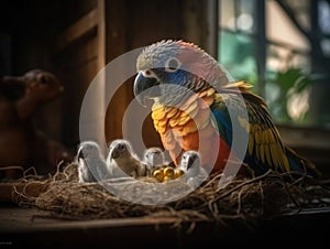 Adult Parrot with babies (generative AI