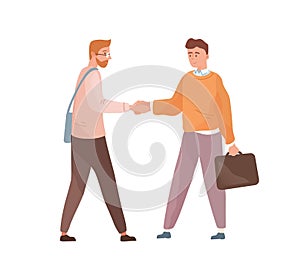 Adult people shaking hands isolated on white background. Businessmen cooperation. Employee and employer acquaintance photo