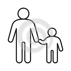 Adult person and child, family support, line icon. Parent escort kid, babysitter. Vector illustration