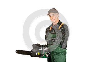 Adult sawyer with chainsaw