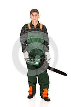 Adult sawyer with chainsaw