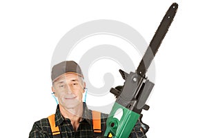 Adult sawyer with chainsaw
