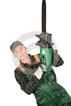 Adult sawyer with chainsaw