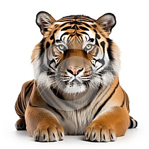 An adult tiger isolated on white background.