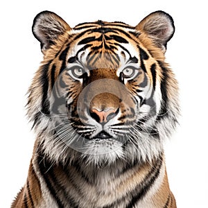 Adult tiger portrait isolated on a white background