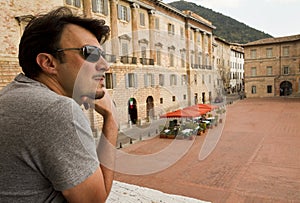 Adult Tourist in Historic Tuscany and Umbria, Ital