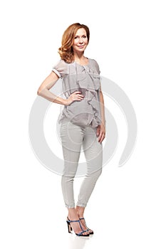 Adult woman full body standing on white background