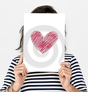 Adult Woman Hold Heart Paper Feeling
