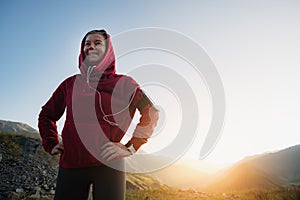 Adult woman resting after running. Sports and recreation