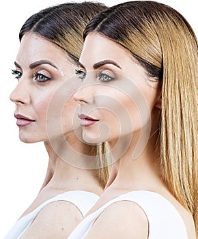 Adult woman before and after retouch