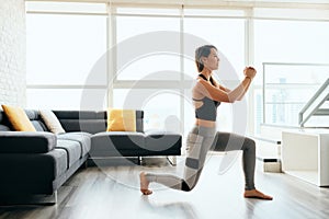 Adult Woman Training Legs Doing Inverted Lunges Exercise