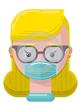 Adult Woman Wearing a Face Mask Flat Vector Illustration Icon III
