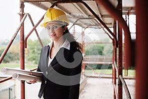 Adult Woman Working As Architect In Construction Site