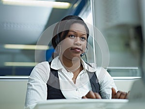 Adult woman working in call center