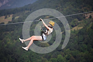 Adult woman on zip line