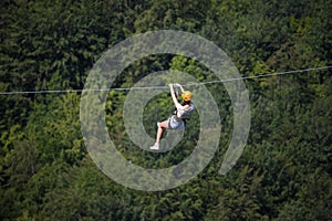 Adult woman on zip line