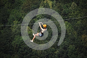 Adult woman on zip line