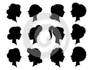 Adult and young womans vintage side faces silhouette. Woman face profile or female head silhouettes. Women heads photo