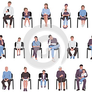 Adults and children sitting on chairs seamless pattern
