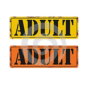 Adults only content button. Vector sticker. Age limit stamp.