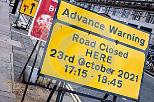 Advance Warning Of Road Closure On Waterloo Bridge Central London