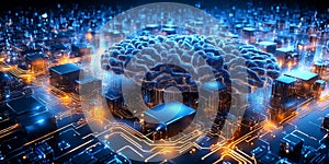 Advanced AI Brain on Futuristic Circuit Board