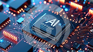 Advanced AI computer microprocessor integrated into circuit board, Ai Generated