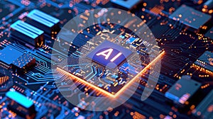 Advanced AI computer microprocessor integrated into circuit board, Ai Generated