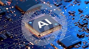 Advanced AI computer microprocessor integrated into circuit board, Ai Generated