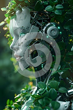 Advanced AI with green systems, future of eco solutions, clear, focused lighting. Generative AI Illustration.