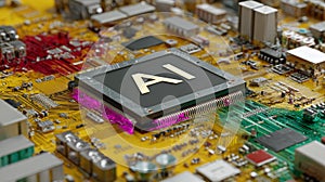 Advanced AI Microchip on Circuit Board