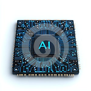 Advanced AI Microchip Circuit Board Technology Futuristic Digital Intelligence Processor AI generated.