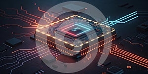 Advanced AI processor and artificial intelligence chip on computer circuit board