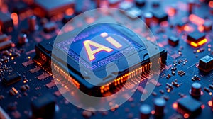 Advanced AI Processor Chip on Circuit Board for Neural Network Acceleration, High-Tech Computer Hardware for Machine Learning,