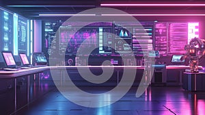 Advanced AI Robot Analyzing Data in Futuristic Control Room