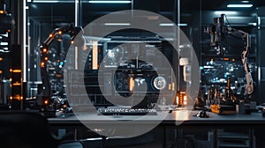 Advanced AI Robot Analyzing Data in Futuristic Control Room
