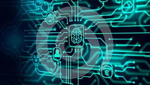 Digital-brain connectivity, AI processing, and global technology network solutions.