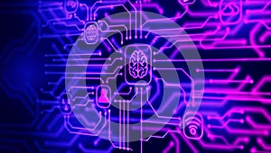 Digital-brain connectivity, AI processing, and global technology network solutions.