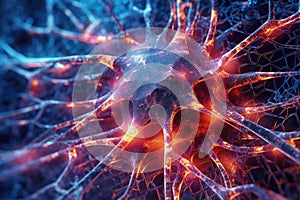 Advanced artificial intelligence, neural network, ANN.Abstract graphics scheme of neural machine mind with AI. Cybernetic net in
