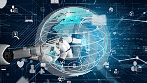 Advanced Artificial Intelligence and Robotics Interacting with Digital Globe in Futuristic Environment with Data