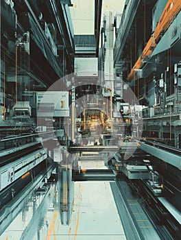 Advanced automated factory utilizes robotic machines and AI for efficient production processes in modern manufacturing photo